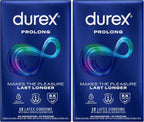 Durex Prolong Condoms with Delay Lubricant, Ribbed & Dotted Condoms for Men, 12 Count (Pack of 2)