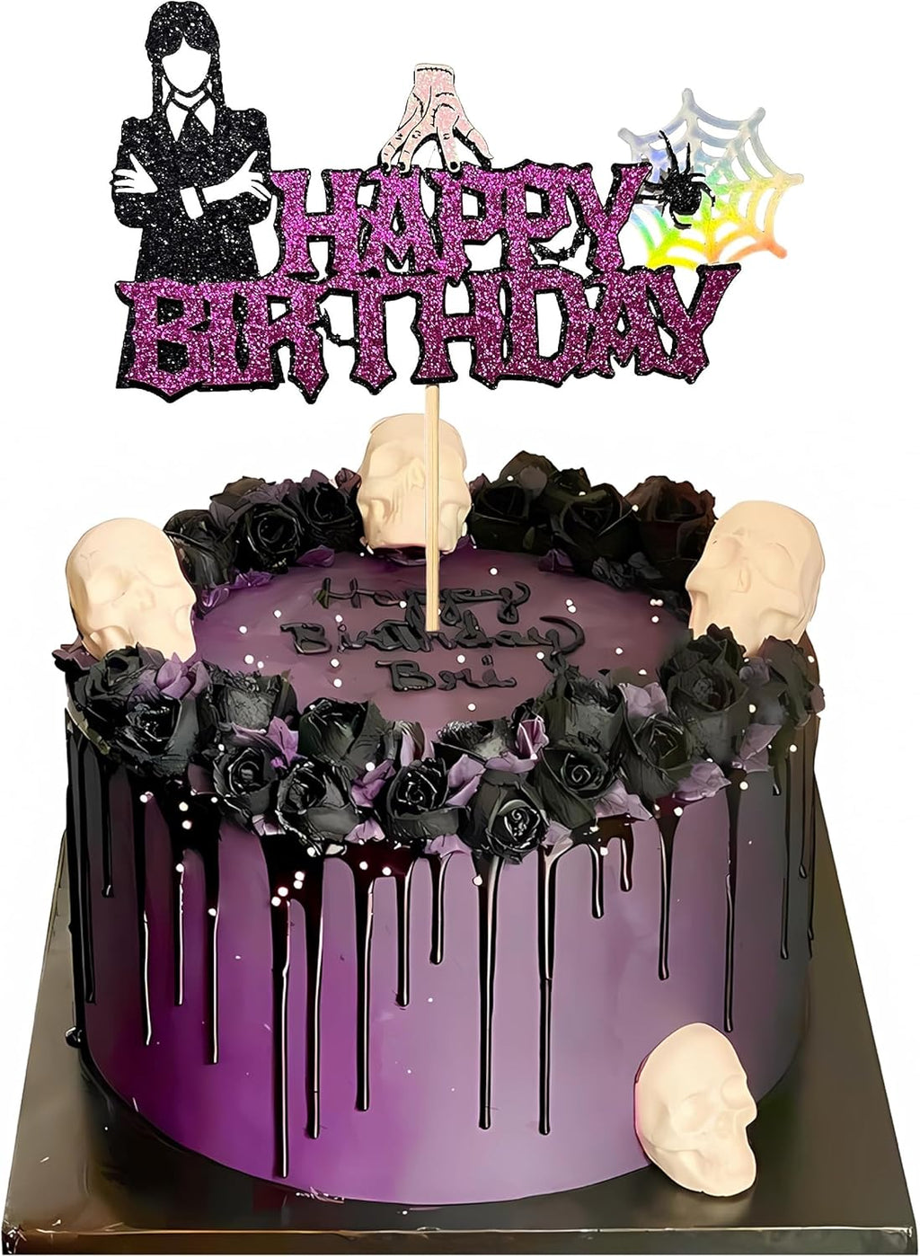 1Pcs Wednesday Addams Happy Birthday Cake Topper - Spider Web Thing Hand Wednesday Girl Cake Decoration - Wednesday Addams Birthday Party Supplies For Kids And Fans Of The Iconic Character