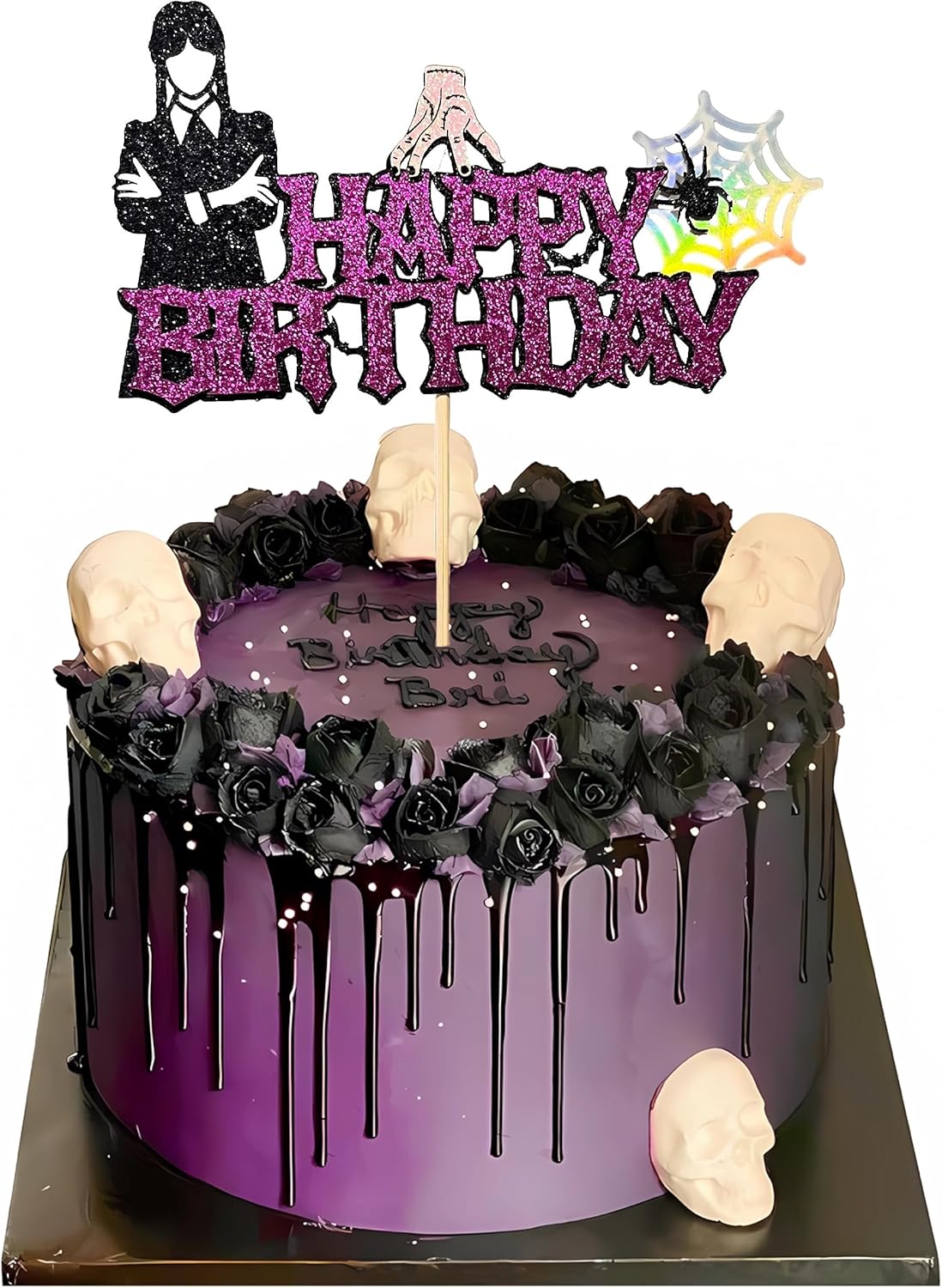 1Pcs Wednesday Addams Happy Birthday Cake Topper - Spider Web Thing Hand Wednesday Girl Cake Decoration - Wednesday Addams Birthday Party Supplies For Kids And Fans Of The Iconic Character
