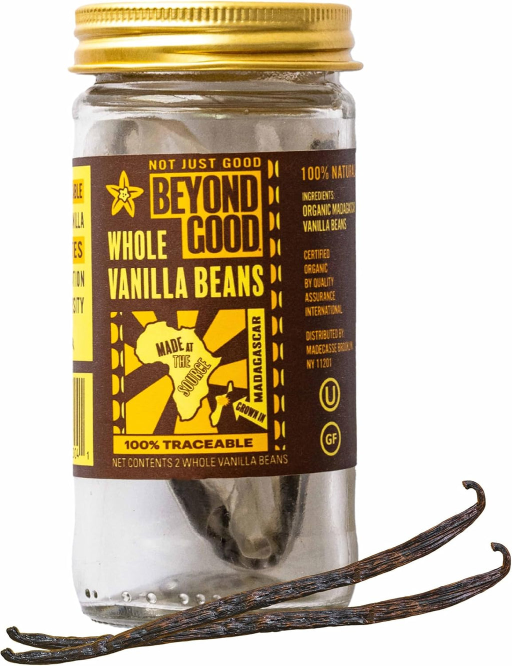 Beyond Good Madagascar Vanilla Beans | 2 Beans | Grade A Bourbon Vanilla Pods Perfect for Gourmet Home Baking, Ice Cream, Premium Vanilla Extract, and Infusions