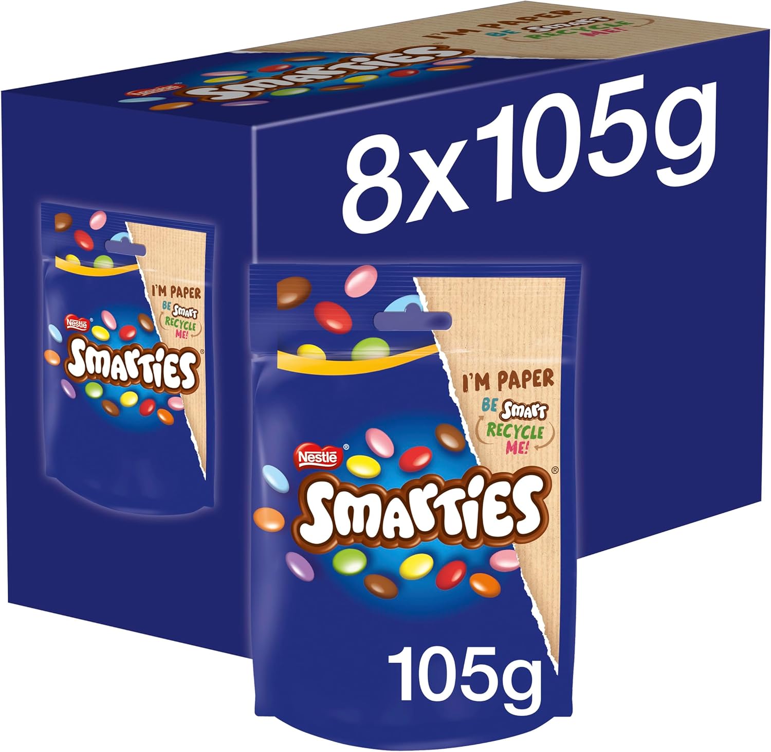 Smarties Milk Chocolate Sharing Bag 105g (Pack of 8)
