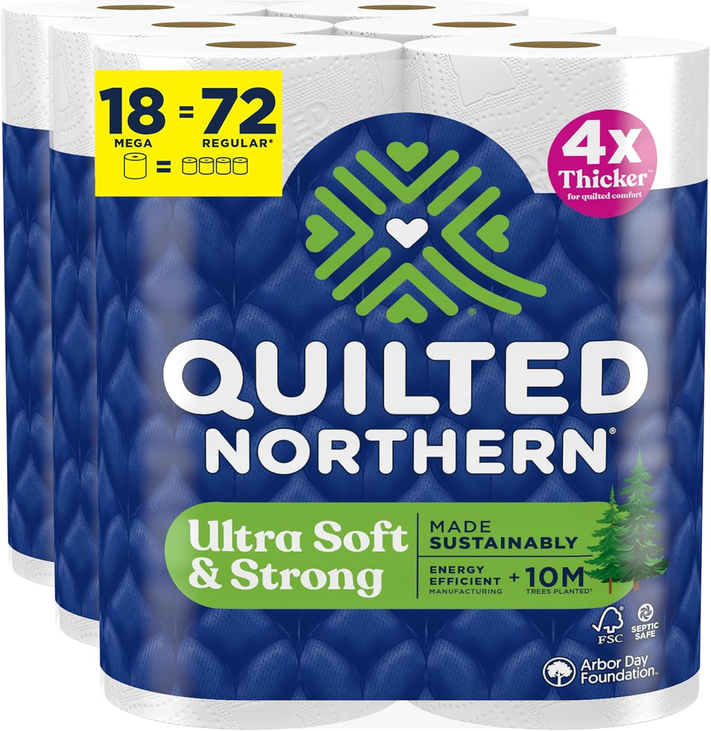 Quilted Northern Ultra Soft & Strong Toilet Paper, 18 Mega Rolls = 72 Regular Rolls, 5X Stronger*, Premium Soft Toilet Tissue