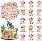 60 PCS Edible Lion Cupcake Toppers Jungle Safari Animal Crown Lion Cupcake Picks Edible Little Lion Cake Decoration for Lion Animal Theme Baby Shower Boys Girls Birthday Party Decorations Supplies