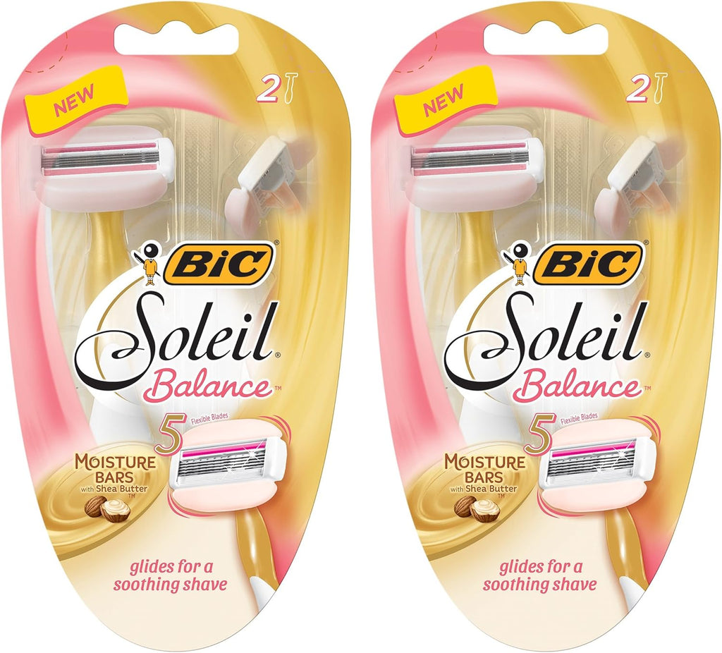 Bic Soleil Balance Razor For Women - Moisture Bars With Shea Butter - 2 Count Razors Per Package - Pack of 2 Packages