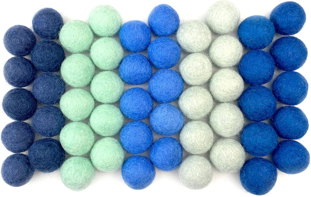 Wildflower by hu hands Blue Wool Felt Balls | 50 Pom Poms Hand Felted in Nepal for Crafts, Garland, Felting, Decor | .8-1 Inch Pompoms | Muslin Bag Included