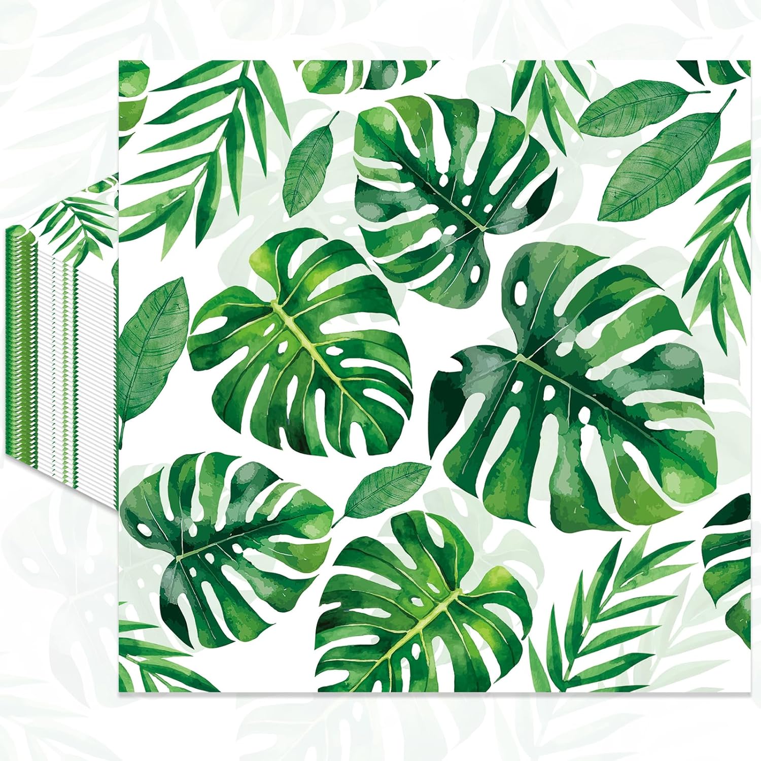 Pack of 50, Tropical Jungle Leaf Napkins, Green Monstera Palm Leaf Design Disposable Paper Napkins for Hawaiian Luau Party, Safari Birthday, Beach Wedding, Summer Party Supplies, 13x13 Inches Unfolded