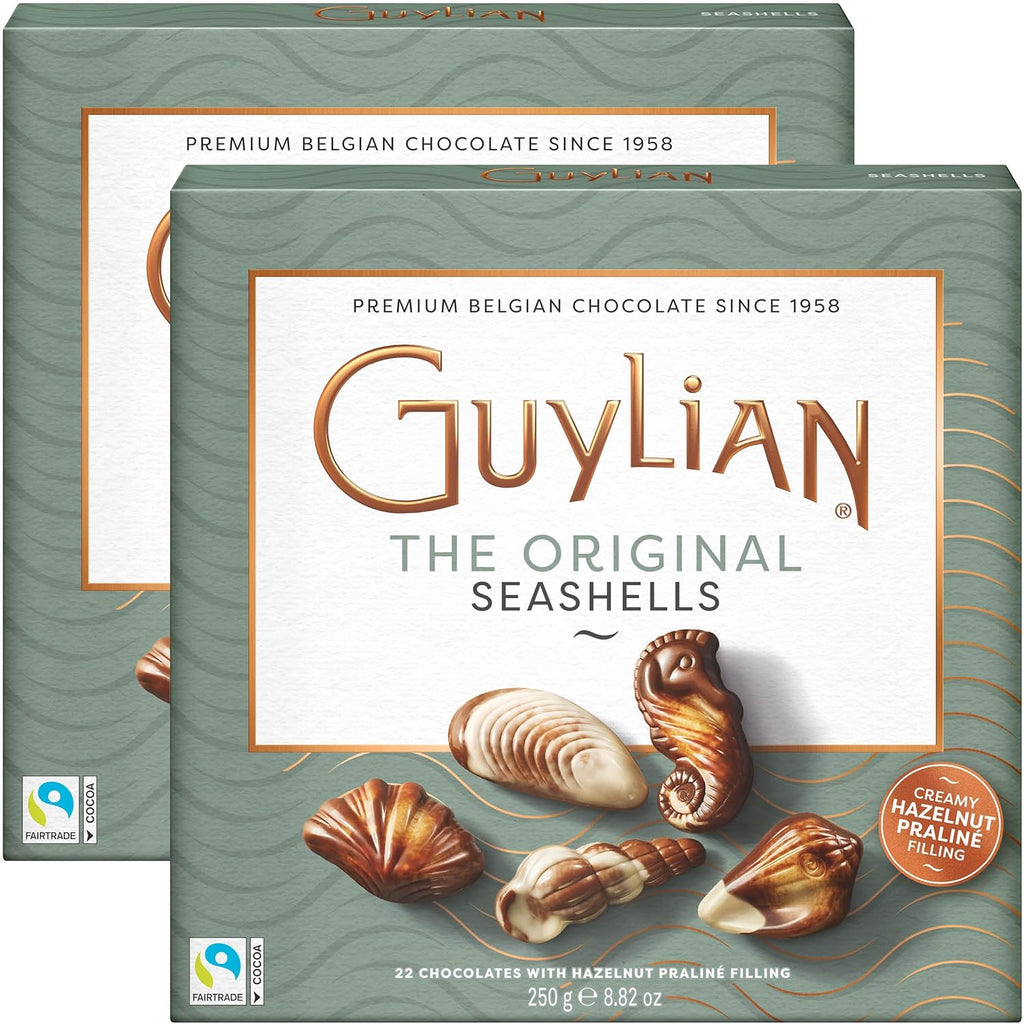 GuyLian Easter Chocolate Candy Seashells 8.82 oz Gift Box (Pack of 2): 22 Pieces Milk Chocolate Hazelnut Praliné Filling, Easter Basket Stuffers for Adults, Gifts