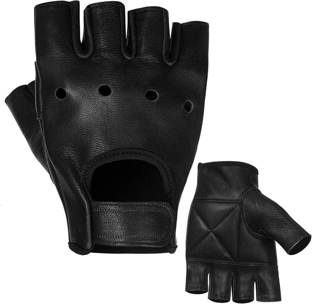 MARIB Leather Half Finger Cycling Wheelchair Gym Bus Driving Weight Lifting Glove