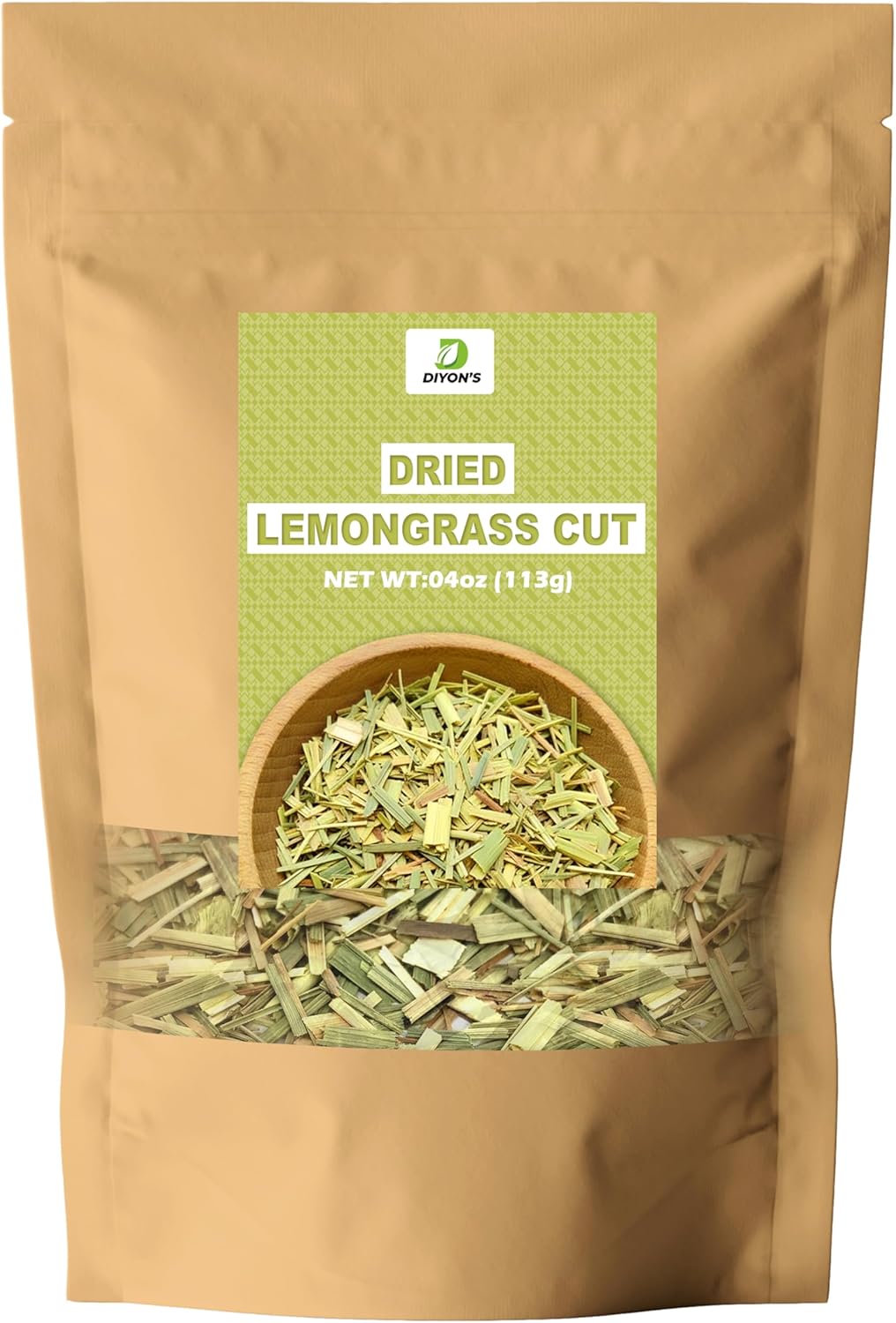 Diyon's dried lemon grass cut 4 oz (113g) All Natural From Sri Lanka Packed with stand up resealable pouch.