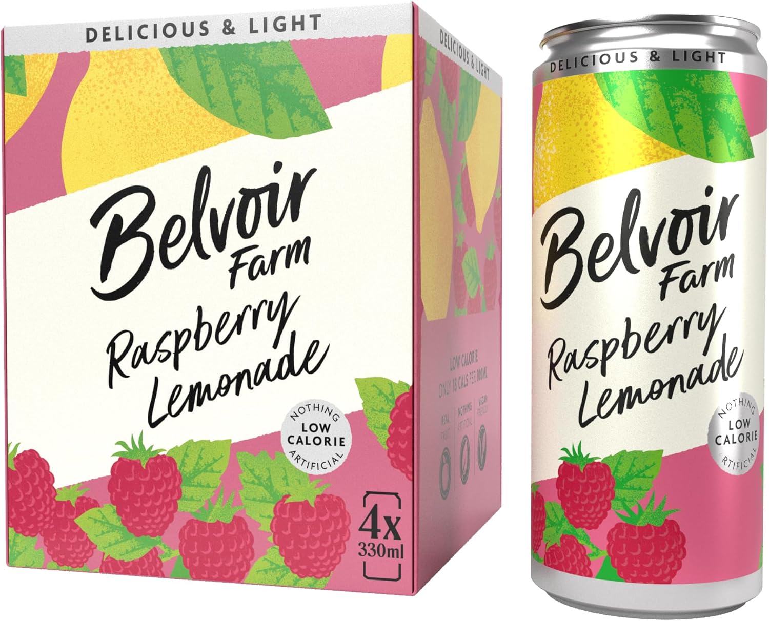 Belvoir Farm - Delicious & light Raspberry Lemonade, 4 x 330ml