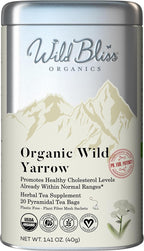Wild Bliss Organic Yarrow Tea - Caffeine Free Herbal Tisane - Pharmacopoeia Potency - 20 Plant Based Tea Bags