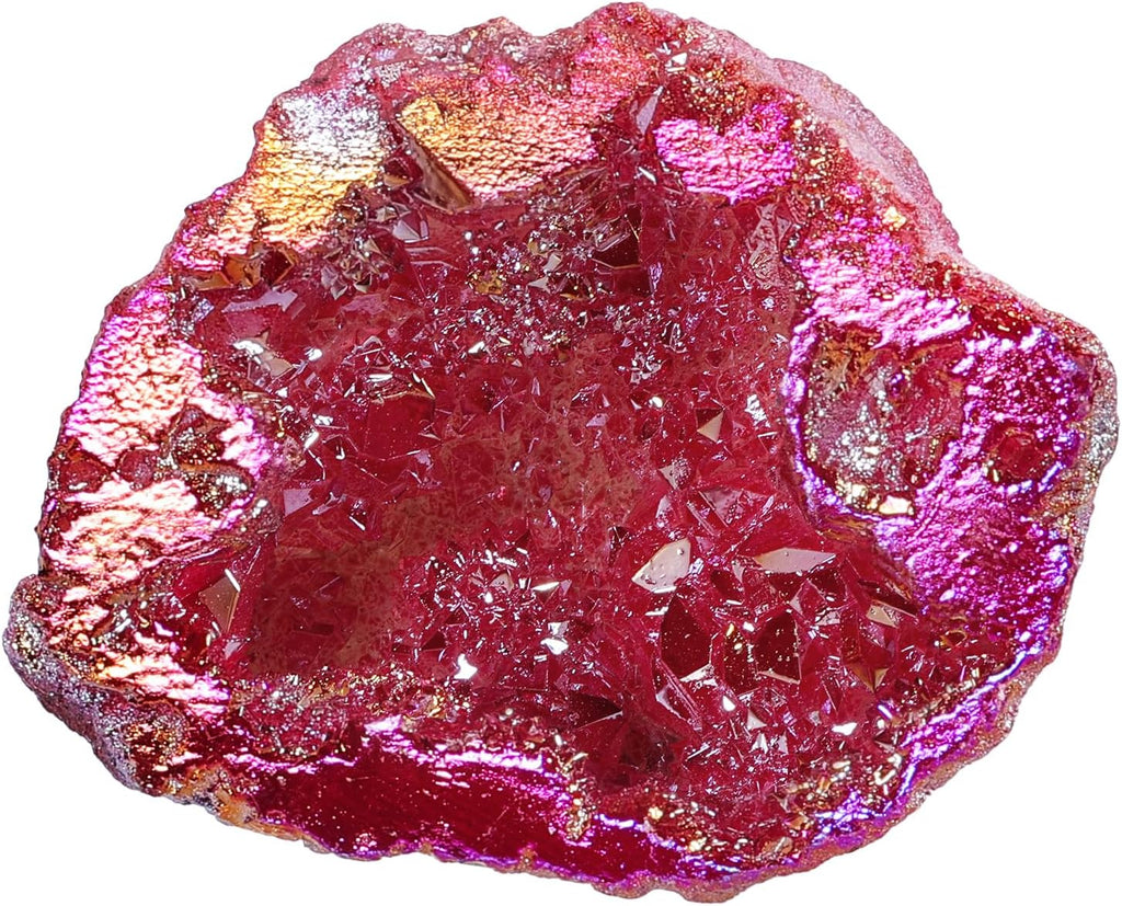 mookaitedecor Angel Aura Quartz Geode Stone Titanium Coated Natural Rock Crystal Cluster Specimen for Reiki Healing Meditation Home Decor 10-35g, Red