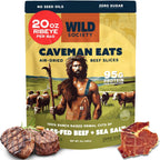 Wild Society - Caveman Eats - Grass Fed Ribeye Steak Slices - 95g Protein - Only Steak & Salt - 2 Ingredients - Air dried Beef Jerky Carnivore Snacks Crisps - Sugar Free, Gluten Free, Keto, Paleo (5oz)