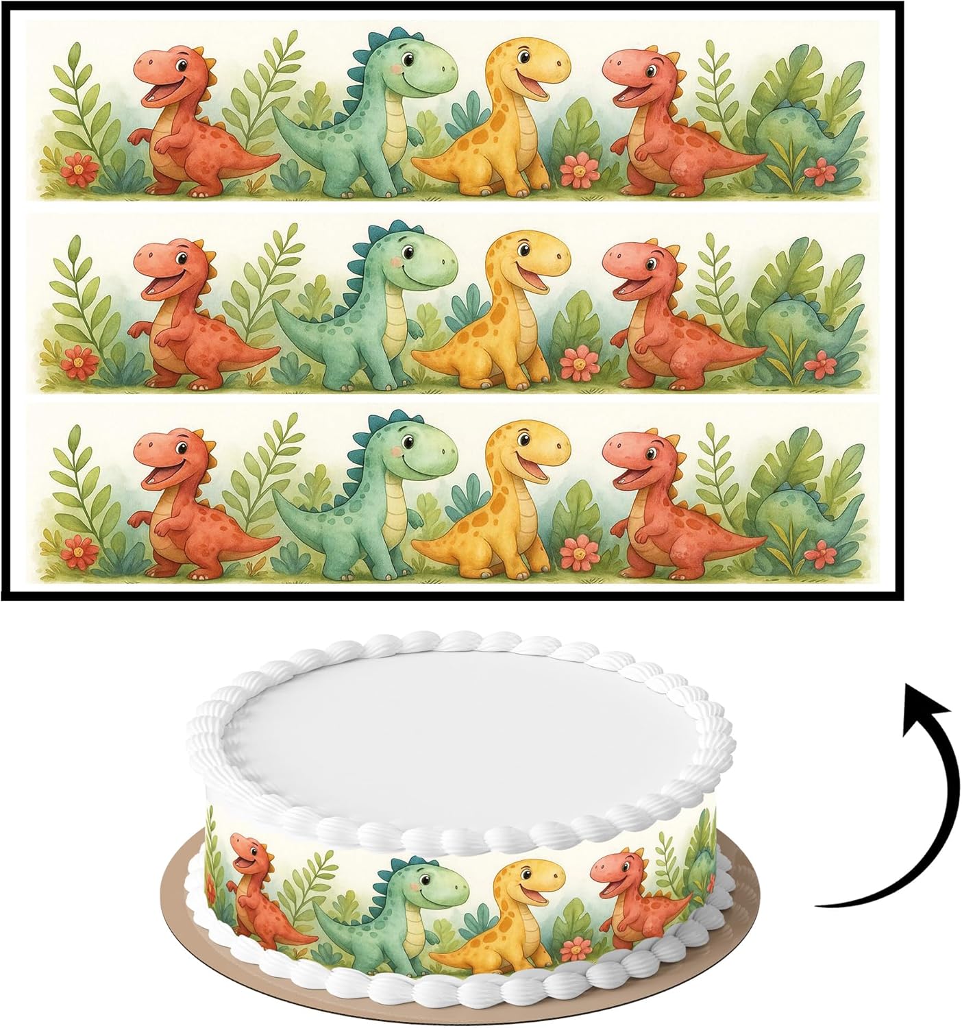 3 pcs Dinosaurs Cake Strips Edible birthday cake strips, cake side borders, Icing Sheets 2.7X11.8