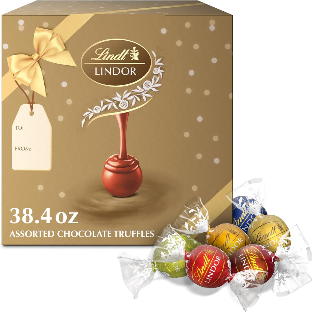 Lindt LINDOR Assorted Chocolate Truffles 90 Count Gift Box, Chocolate Candy with Smooth, Melting Truffle Center, 38.4 oz. Box