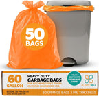 PlasticMill Heavy Duty Trash Bags - Orange Garbage Bags - Plastic Trash Bags - Tall Trash Bags, Trash Can Liners - 50-60 Gallon Large Kitchen Trash Bags, 3 Mil, 38"x58" (50-Count)
