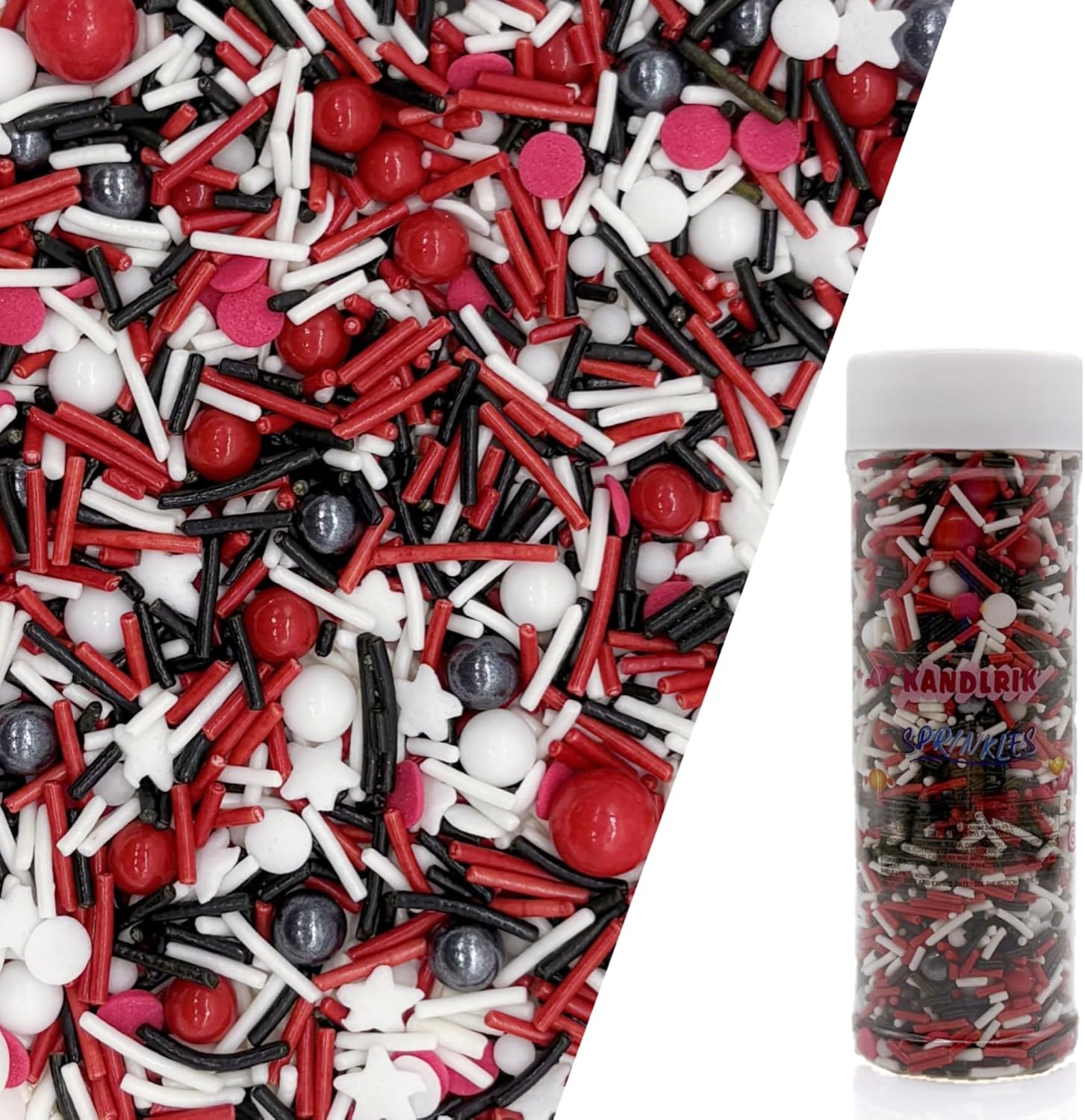 Red & Black & White Sprinkles Candy Mix Size Edible Pearls Cake Decorations Cupcake Toppers Cookie Decorating Perfect for Wedding Party Valentine Halloween Christmas Supplies 4.58OZ