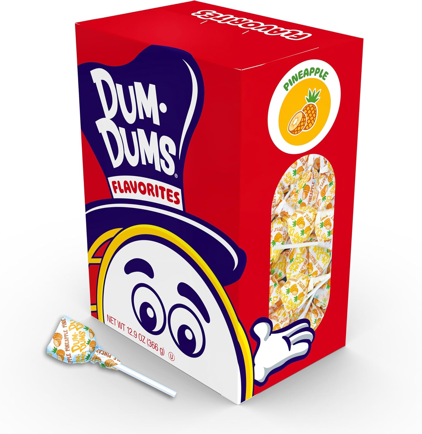 Dum Dums Pineapple Lollipops - Bulk Candy Box with Lollipops Individually Wrapped, Single Flavor Gourmet Suckers - 50 Count