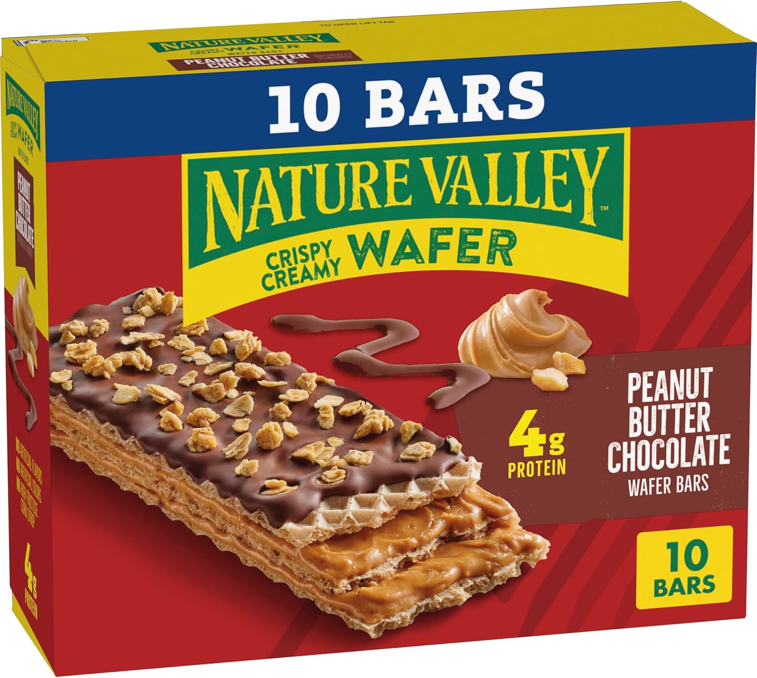 Nature Valley Crispy Creamy Wafer Bars, Peanut Butter Chocolate, 4g Protein, 10 Bars, 13 oz