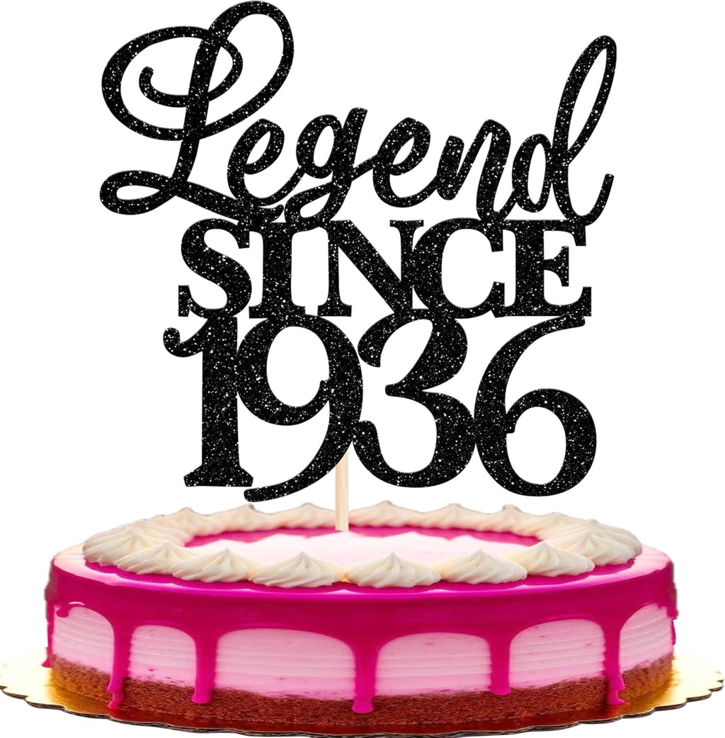 Rsstarxi 1 Pack Legend Since 1936 Cake Topper Glitter Ninety Cheers to 90th Birthday Cake Decorations for Happy 90th Men and Women Birthday Wedding Anniversary Party Cake Decorations Black