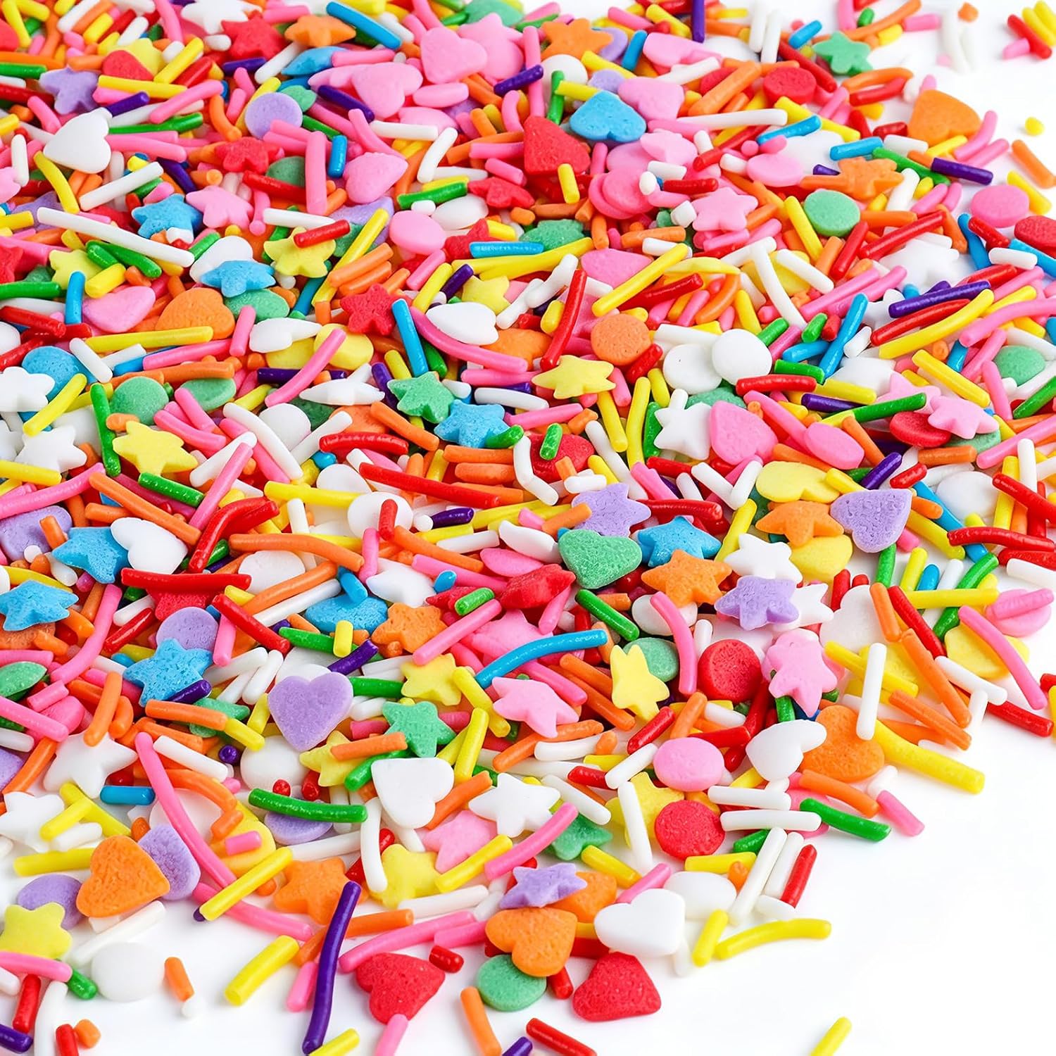 Rainbow Sprinkles for Cake Decorating, Edible Heart Star Sprinkles Mixed Jimmies Nonpareils Confetti, 4.3oz Sprinkles for Ice Cream Baking Cupcakes Cookies