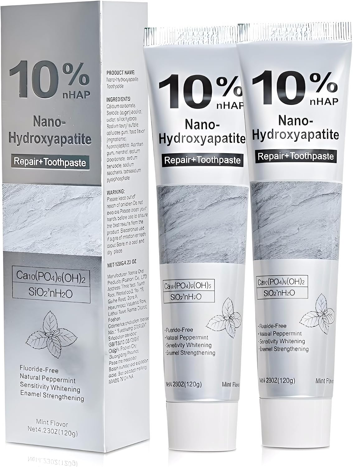 10% Nano Hydroxyapatite Toothpaste, Enamel Repair & Remineralizing Toothpaste, Gentle Whitening, Fresh Breath, Daily Oral Care for Sensitive Teeth, Fluoride-Free (2 Pack)