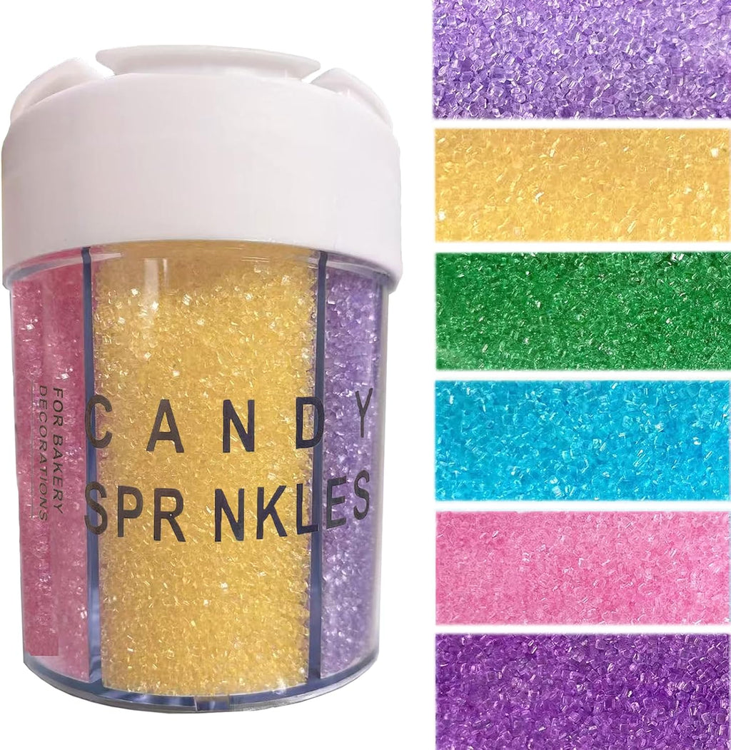 Sentovac 6 Cell Pastel Sanding Sugar Sprinkles Edible for Cake Decorating Fancy Sprinkles Cake Topper Cupcake Cookie Baking Decorations Supplies（Purple Yellow Green Pink Blue lavender）