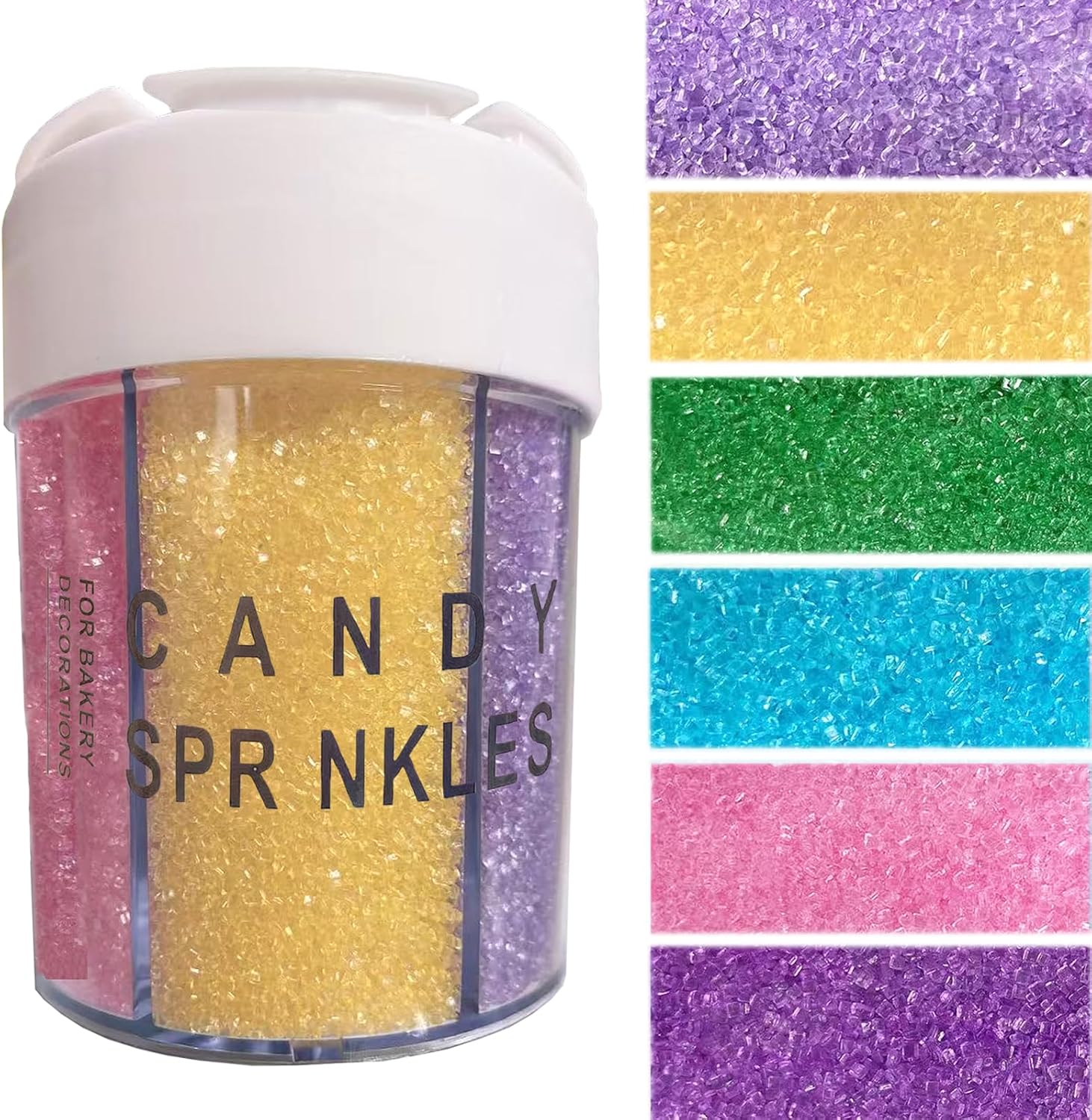 Sentovac 6 Cell Pastel Sanding Sugar Sprinkles Edible for Cake Decorating Fancy Sprinkles Cake Topper Cupcake Cookie Baking Decorations Supplies（Purple Yellow Green Pink Blue lavender）