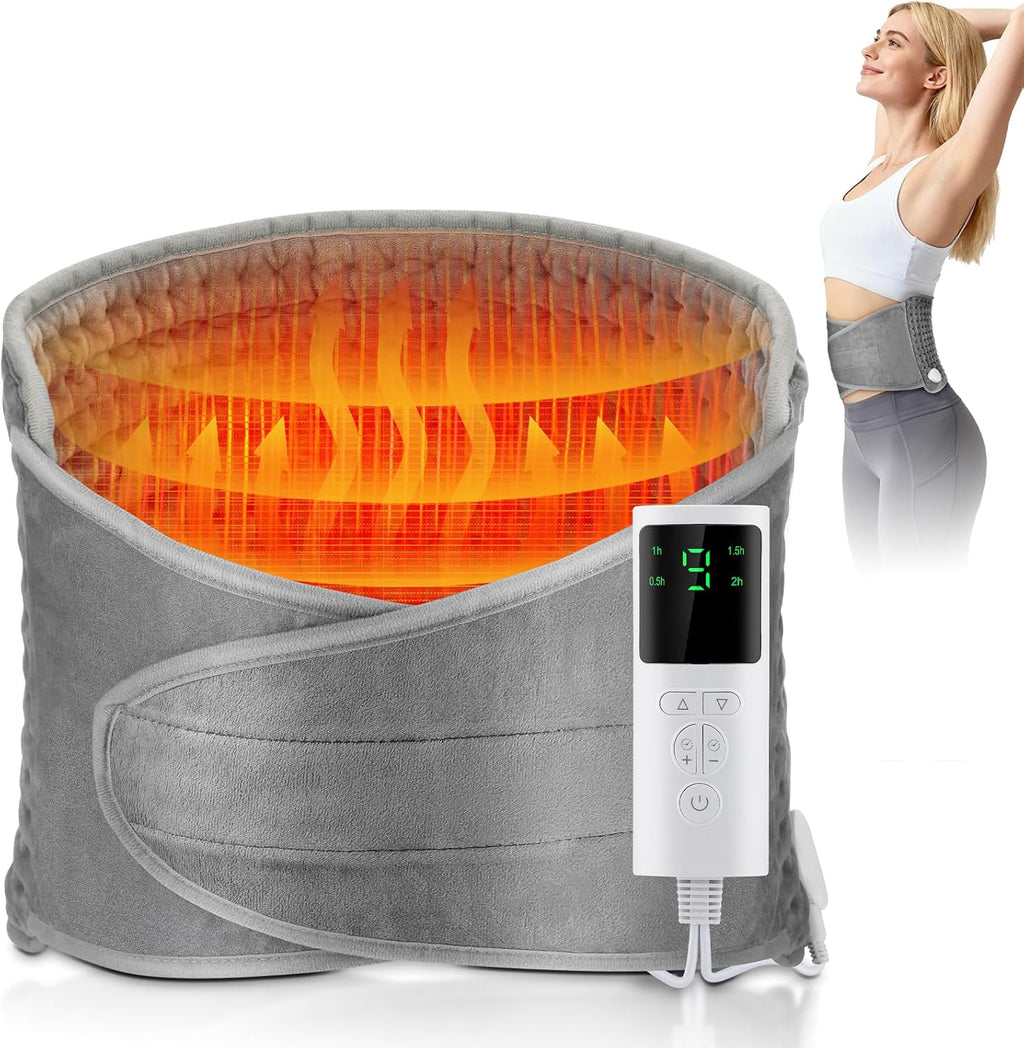 Electric Heating Pad Waist Heating Belt Wrap, 9-Temperature, 4 Timer Settings, Adjustable & Extra-Long, Machine Washable, for Back, Abdomen, Shoulder, Knee