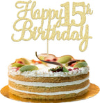 Gyufise 1Pc Gold Happy 15th Birthday Cake Topper Glitter 15th Birthday Cake Pick Cheers to 15 Years Old Fifteen Fabulous Cake Decorations for 15th Birthday Theme Party Supplies