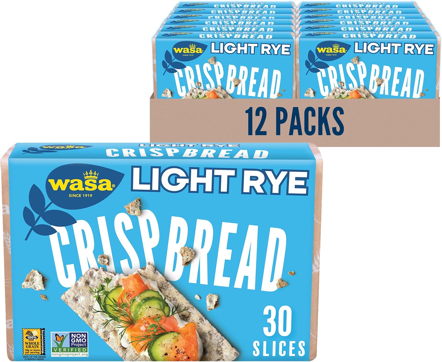 Wasa Light Rye Crispbread, 9.5 oz (Pack of 12), Rye Crackers, Non-GMO Ingredients, Fat Free