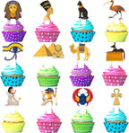 24-Pcs Egyptian Themed Happy Birthday Pyramid, Mummy and Pharaoh Cupcake Toppers Set -Ancient Egypt King Tutankhamun Themed Party, Kids, Boys and Girls Birthday Party or Baby Shower Decoration-LIANGSS