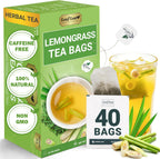 LeafLea Lemongrass Tea Bags, 40 Count, 100% Natural Lemongrass Leaves, Te Limon Grass, Te de Limoncillo Herbal Tea with Smooth Light Aroma, Sugar-Free, Caffeine-Free, Non-GMO, Vegan Friendly