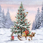 20-ct 3-Ply 13x13 Snowfun Christmas Napkins for Kids - Paper Napkins for Decoupage, Decorative Winter Animal Napkins With Tree