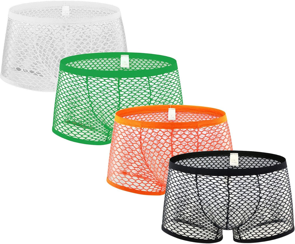 Men's See Through Fishnet Boxer Briefs Underwear Lingerie Booty Shorts