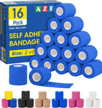 AZEN 16 Pack Self Adhesive Bandage Wrap Pink, 2" X 5 Yards Elastic Cohesive Bandage Wrap, Athletic Tape, Vet Wrap, Ankle Tape, Tattoo Grip Tape Wrap (Blue)