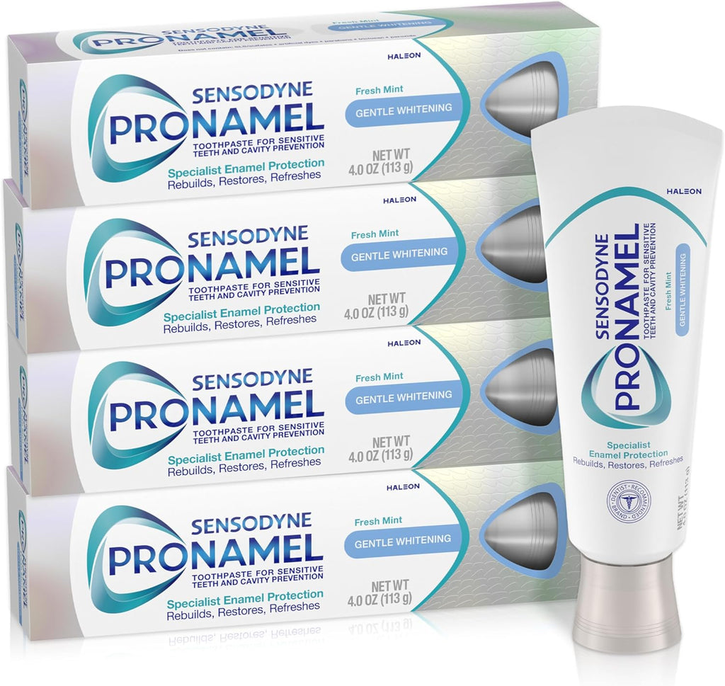 Sensodyne Pronamel Gentle Teeth Whitening Enamel Toothpaste for Sensitive Teeth, to Reharden and Strengthen Enamel, Amazon Exclusive, Fresh Mint - 4 Ounces (Pack of 4)