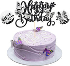 Gyufise 1Pcs Butterfly Cake Toppers Glitter Assembled 3D Butterfly Cupcake Topper for Girls Women's Happy Birthday Cake Topper Birthday Cake Decorations Butterfly Party Decorations Black Silver