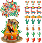 56 PCS Edible Mexican Fiesta Cupcake Toppers Cactus Donkey Maraca Sombrero Guitar Cupcake Picks Edible Mexican Fiesta Cake Decorations for Mexican Fiesta Theme Baby Shower Birthday Party Supplies