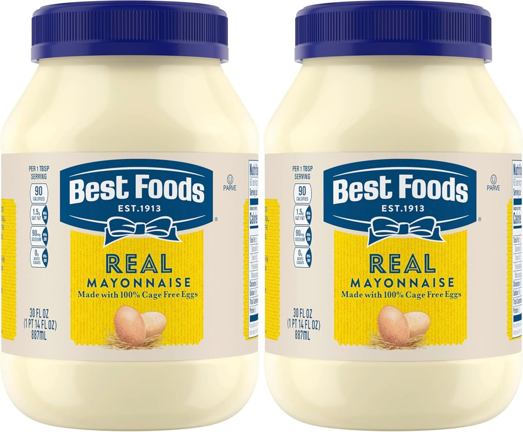 Best Foods Real Mayonnaise Mayo Jar For A Creamy Sandwich Spread or Condiment Gluten-Free,Made With 100% Cage-Free Eggs 30 oz,(Pack of 2)