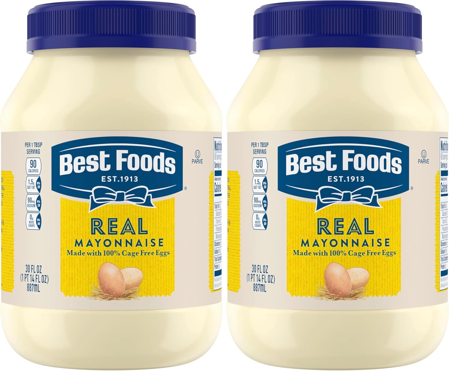 Best Foods Real Mayonnaise Mayo Jar For A Creamy Sandwich Spread or Condiment Gluten-Free,Made With 100% Cage-Free Eggs 30 oz,(Pack of 2)