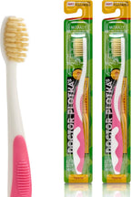 MOUTHWATCHERS Soft Childrens Flossing Manual Toothbrush, Set of 2 Pink Toothbrushes for Kids & Teens, Ultra Clean, by Dr. Plotka's