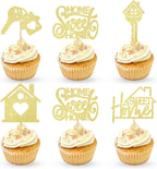 30PCS Sweet Home Cupcake Toppers - Gold Glitter Key House Warming Gifts New Home Party Decoration Housewarming Cake Picks New Home Theme Cake Party Supplies Decor