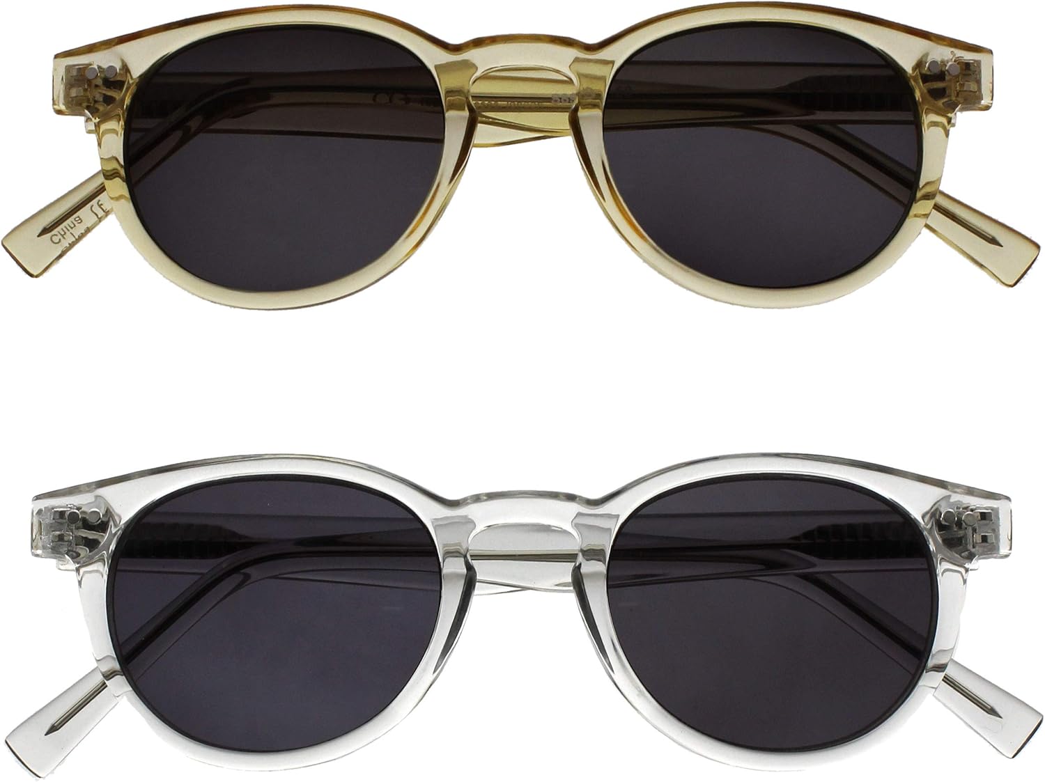 OPULIZE ROX Reading Sunglasses for Women Men,Tinted Lens with UV400 Protection,Scratch Resistant Round frame, Transparent Gold, Shiny Clear +1.5 (Pack of 2)