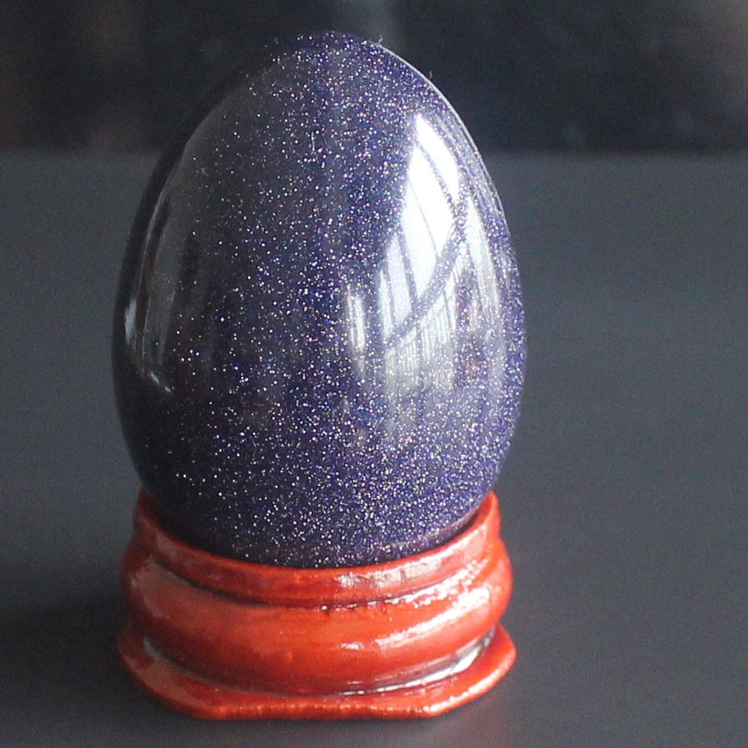 40x30mm Mixed Gemstone Rose Quartz Egg with Wood Stand Chakra Crystal Healing Home Decor (Blue Goldstone)
