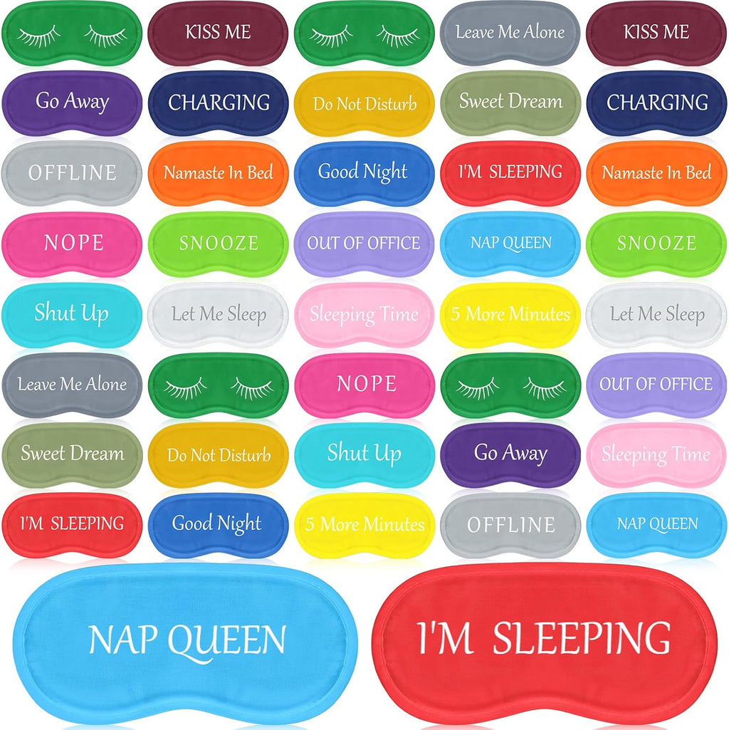 Eurzom 40 Pcs Funny Sleep Eye Mask Soft Night Mask Bulk for Sleeping Blackout Blindfolds with Adjustable Strap for Women Men Kids Nap Meditation Party Travel Gifts Favors(Colorful)