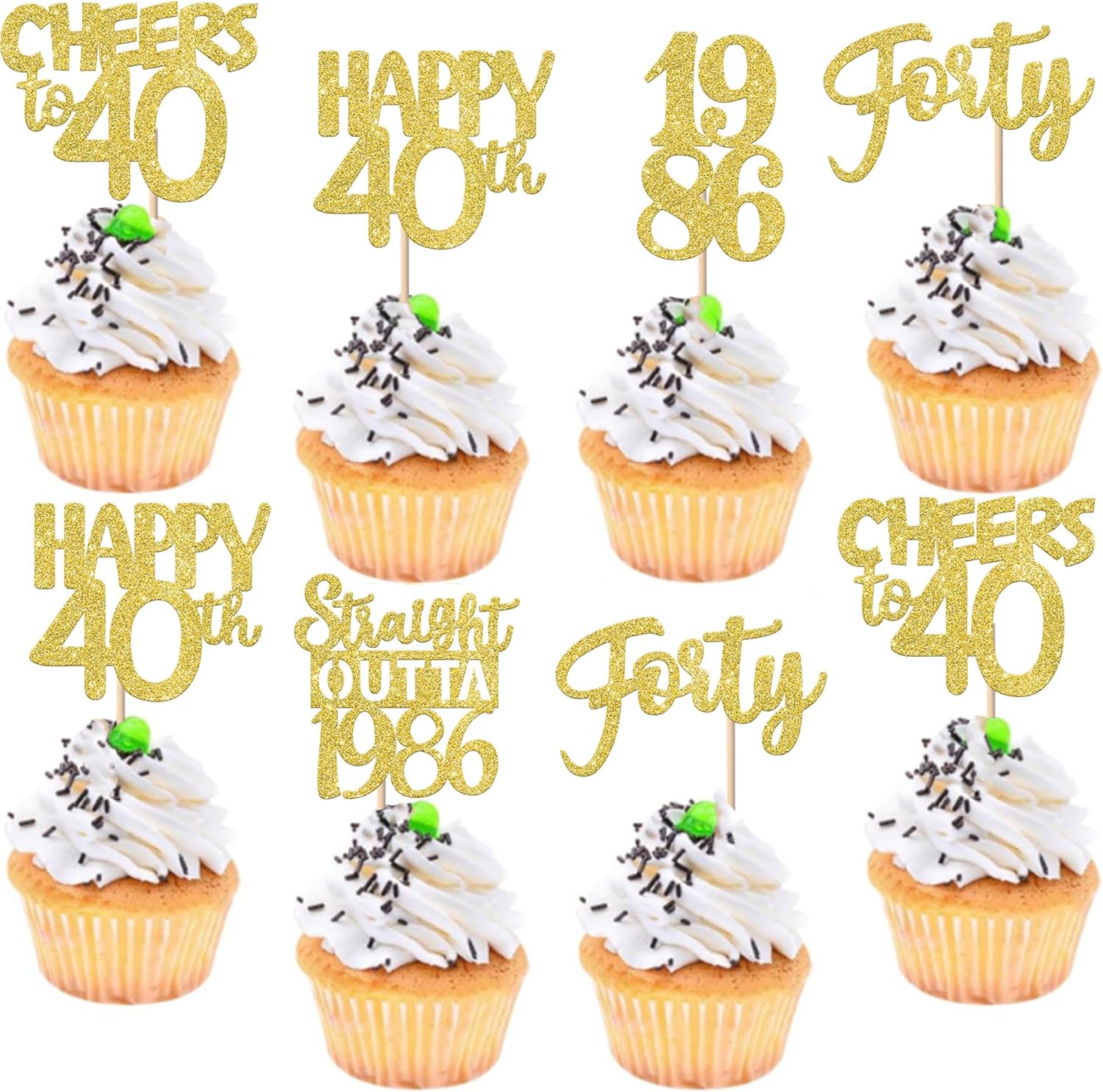 30PCS Straight Outta 1986 Cupcake Toppers Gold Glitter Forty Happy 40th Birthday Cupcake Picks Cheers to 40 Years Cake Decorations for 40th Birthday Anniversary Party Decoration Supplies