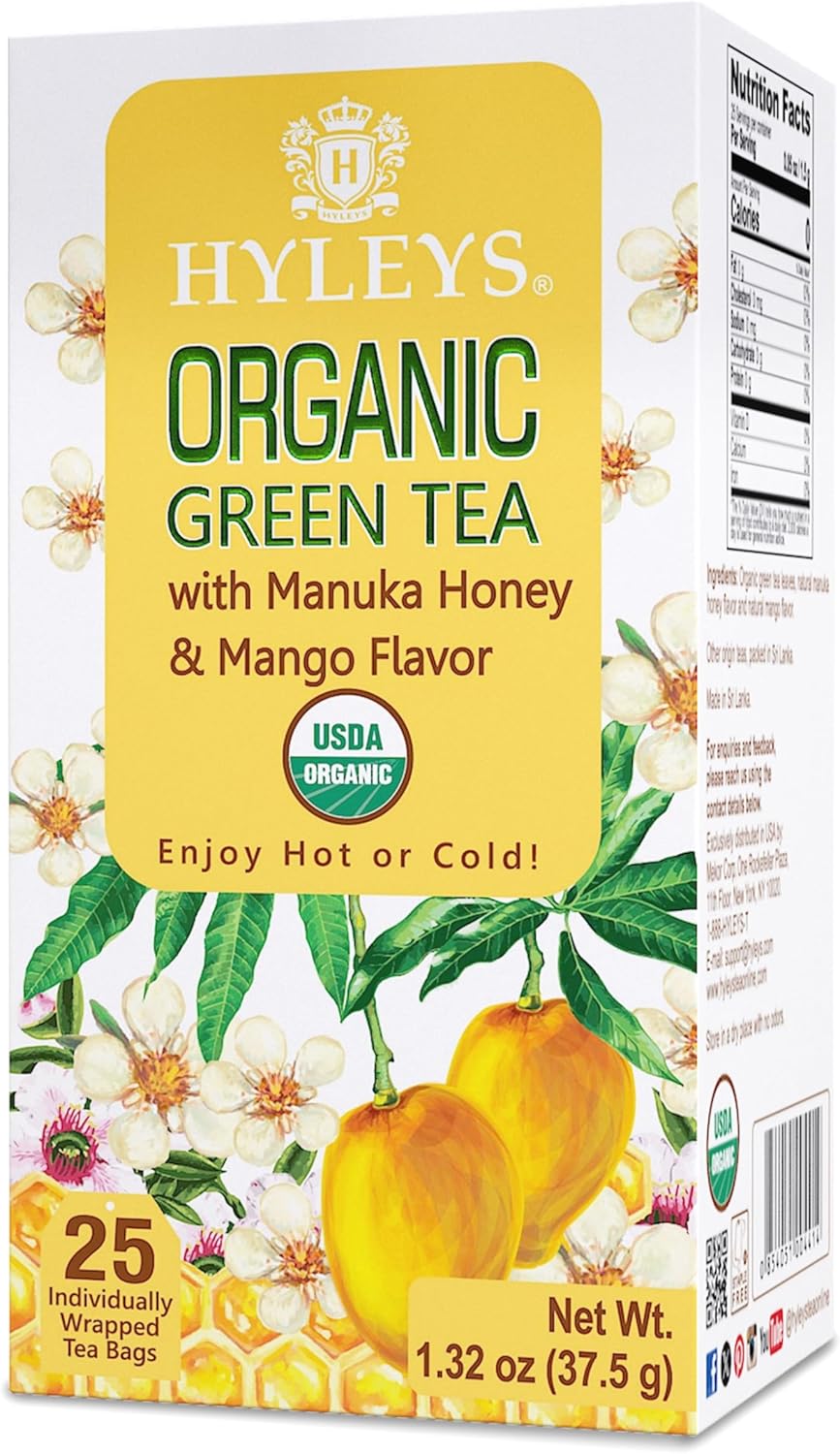 Hyleys Organic Green Tea Manuka Honey and Mango Flavor - 25 Tea Bags
