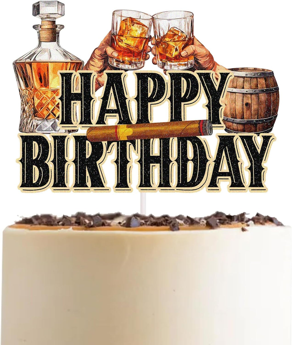 Whisky Happy Birthday Cake Topper for Men Women Aged to Perfection Theme Party Cake Decorations Cheer to 30th 40th 50th Birthday Party Supplies