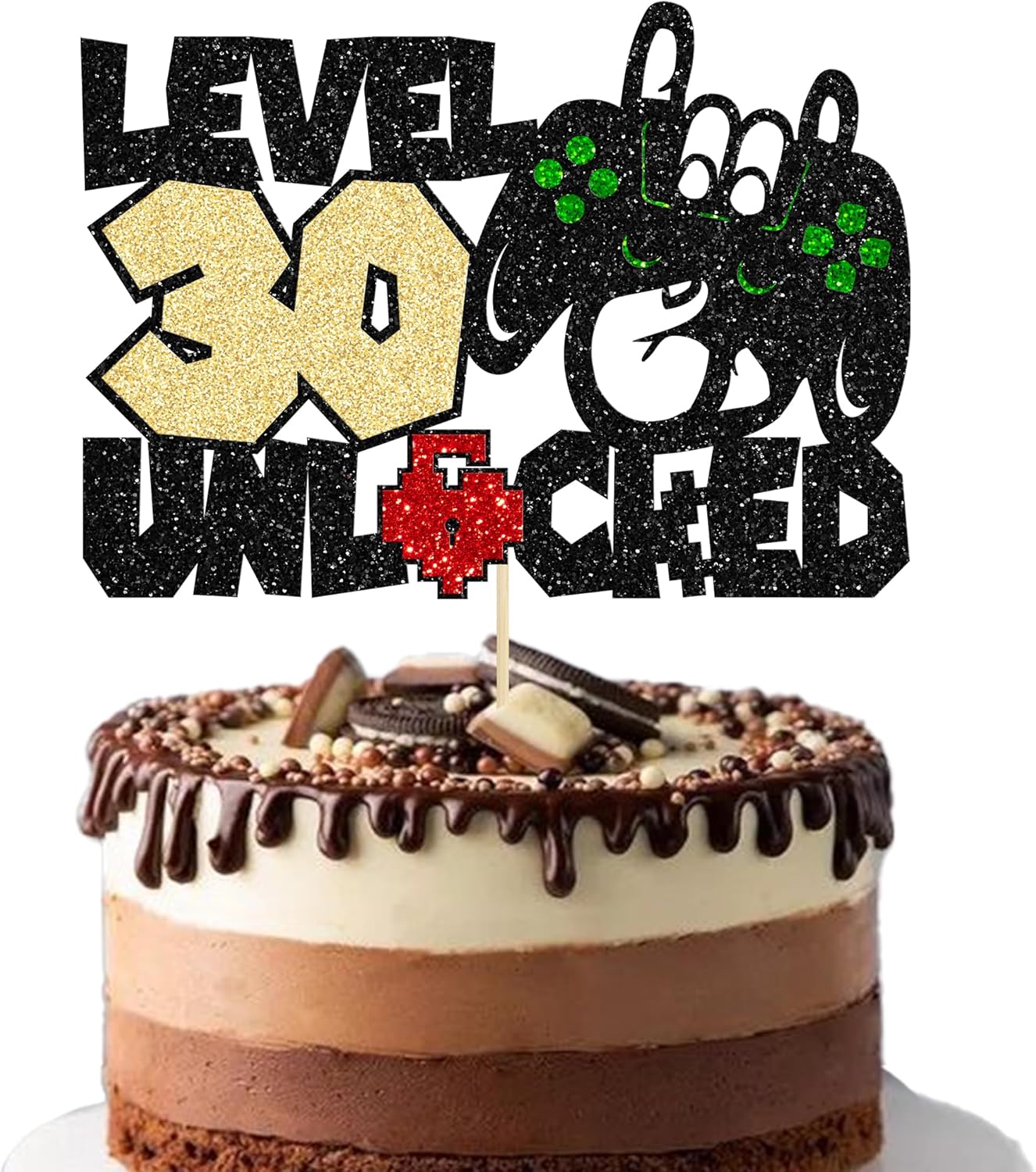 Gyufise 1Pcs Video Game 30th Birthday Cake Topper Video Game Controller Level 30th Unlocked Party Cake Pick Decoration for Level Up 30th Kids Teenagers Birthday Party Supplies